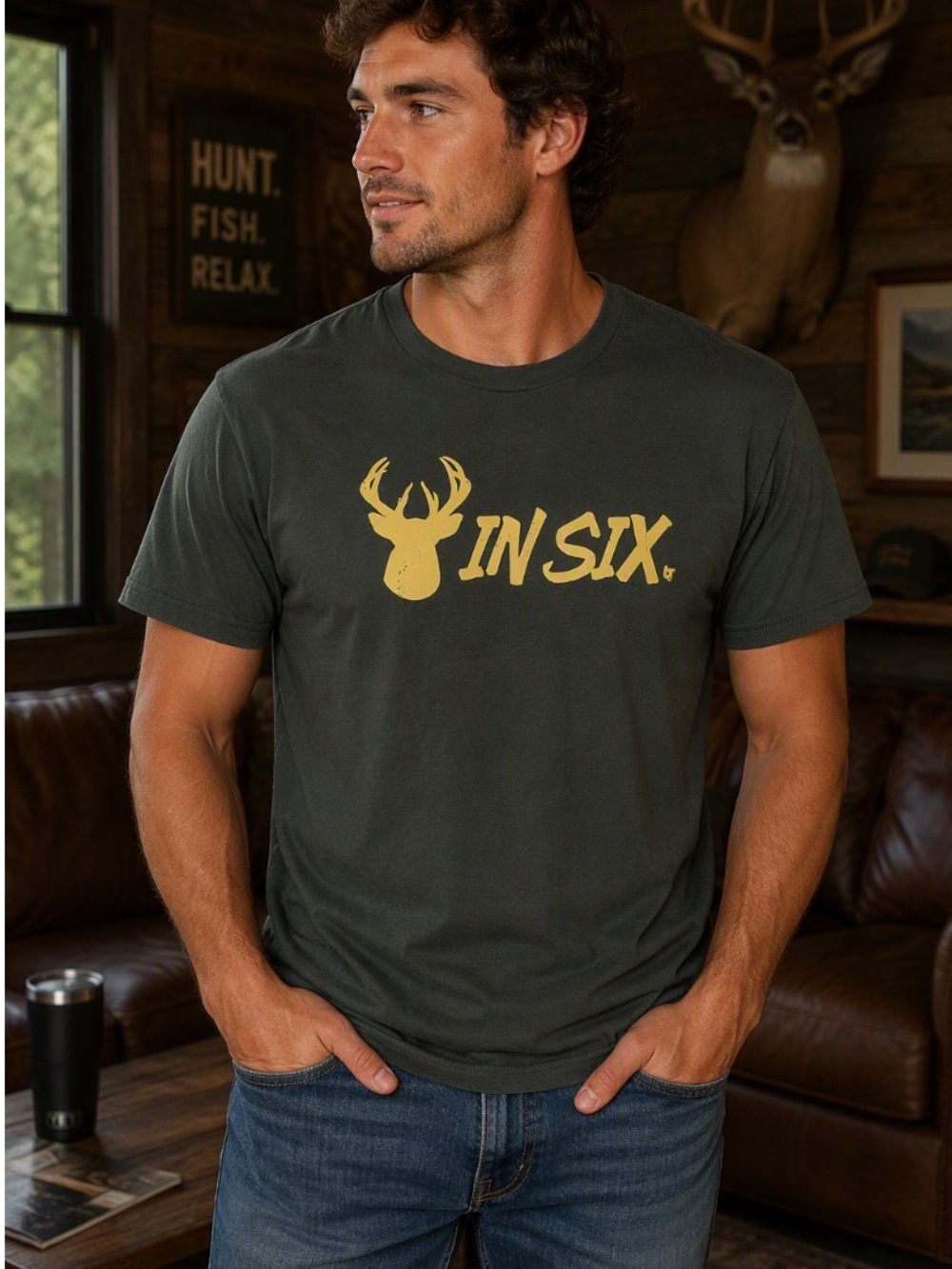IN SIX Milwaukee Bucks Graphic Tee with Deer Logo - Dark Green & Yellow